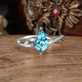 4 Prong Kite Cut 2 Carat Aquamarine Promise Ring Nature Inspired Twisted Leaf Ring